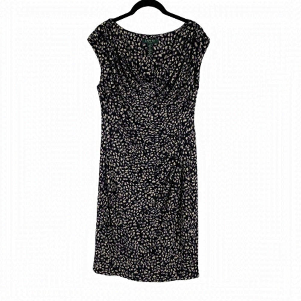 Lauren Ralph Lauren Dress 12 Sleeveless Shirred Cowl Neck Stretch Lined Pullover